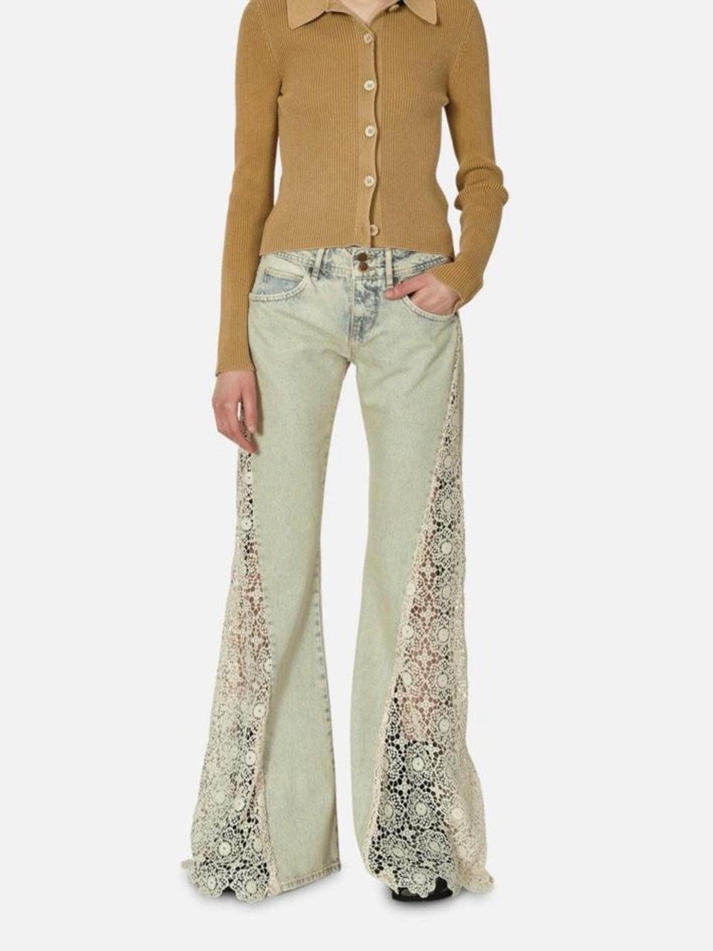 Guess Lace Denim Flare Pants Tinted Light Wash in Natural size 26